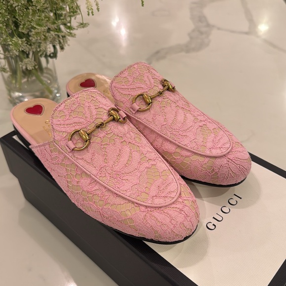 GUCCI 1955 Horsebit Accent Lace Mules - Picture 2 of 8